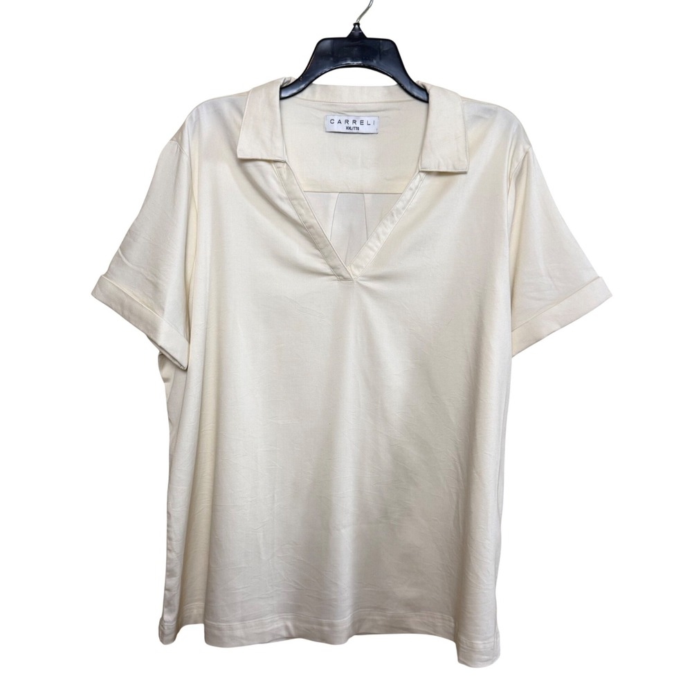 Carreli Lagen Look Top‎ Women XXL Cream V-Neck Short Sleeve Tencel Relaxed Fit